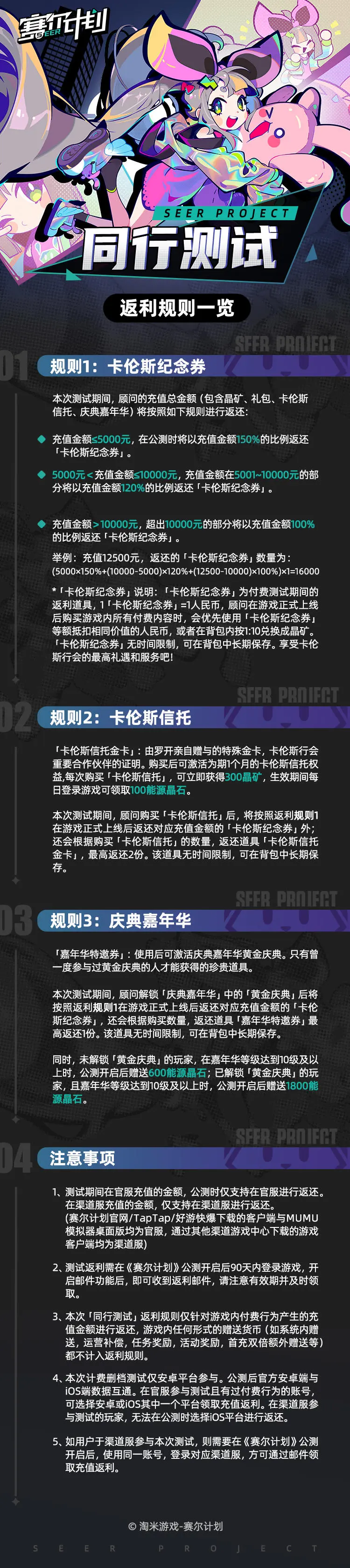 赛尔计划充值返利规则是哪些-充值返利活动内容详解